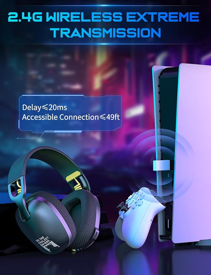 FEIYING Wireless Gaming Headset, Wireless Bluetooth Gaming Headphones, 2.4GHz USB Wired Built in Mic, Bluetooth 5.3 Gaming Headset Compatible with PS5, PS4, Switch, PC, Mac