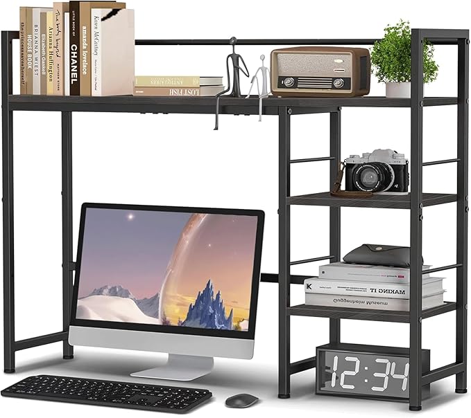 HavenlyYouth Desk Shelf, 38.6 Inch Wood Desk Organizer Shelf for Computer Monitor, Desk Hutch Storage, Desktop Shelf for Top of Desk, 3 Tier Desktop Bookshelf for Home Office Dorm, Black