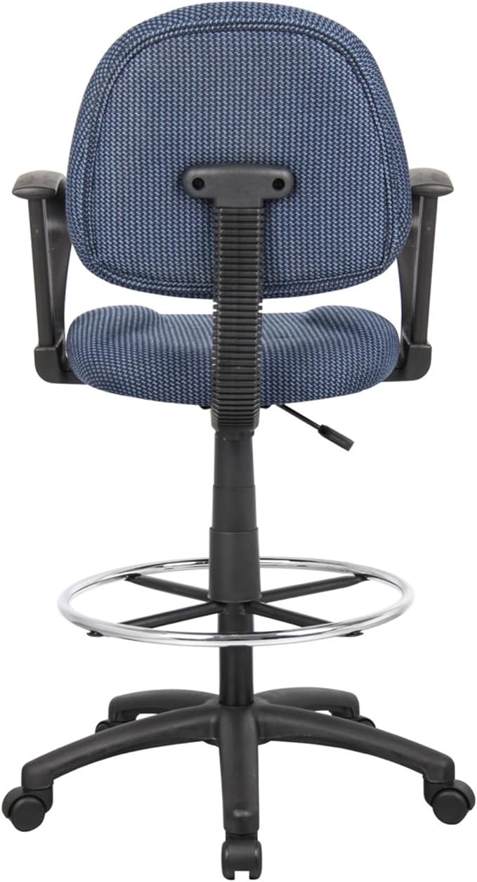 Benzara Jea Drafting Stool Chair, Loop Arms, Blue Tweed, Round Footring