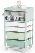 SYKIARIOL Utility-Rolling-Storage-Drawer-Craft-Cart-Organizers with 4 Drawers & Dust-proof Door for Kid Craft Art Room,Bedroom,Home Office, 4 Tiers Drawer cart, Green