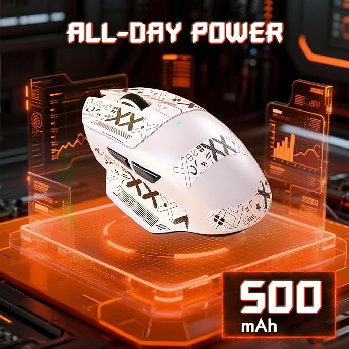 MAMBASNAKE×Attack Shark V6 65g Lightweight RGB Gaming Mouse with Magnetic Charging Dock, BT/2.4G Wireless/Wired 1K Polling Rate, 25K DPI, Programmable Mice for PC/Mac/Laptop(White&Stickers)