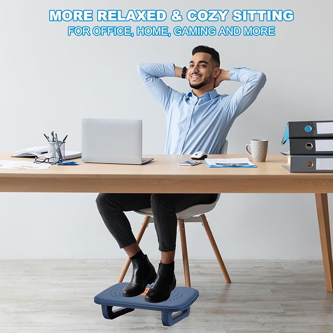 PATIKIL Foot Rest Non-Swingable Stools Leg Rest Footrest for Under Desk at Work Under Office Desk Chair Computer Gaming Promote Leg Circulation, Blue/Orange