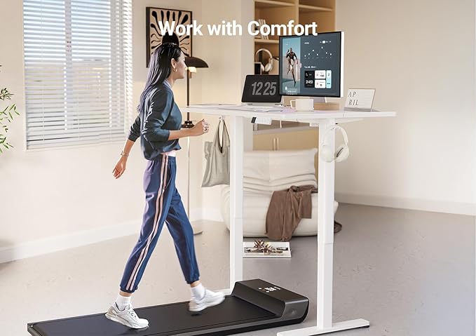 YDN Electric Standing Desk Adjustable Height, 35 x 20 Inches Stand up Desk with Cable Management, Home Office Desks with Splice Board & White Frame, White Top