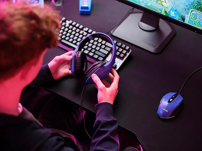 Trust Gaming GXT 415B Zirox Lightweight Gaming Headset with 50mm Driver for PC, Xbox, PS4, PS5, Switch, Mobile, 2m Cable, 3.5mm Audio Port, Over-Ear Headphones with Cable - Blue