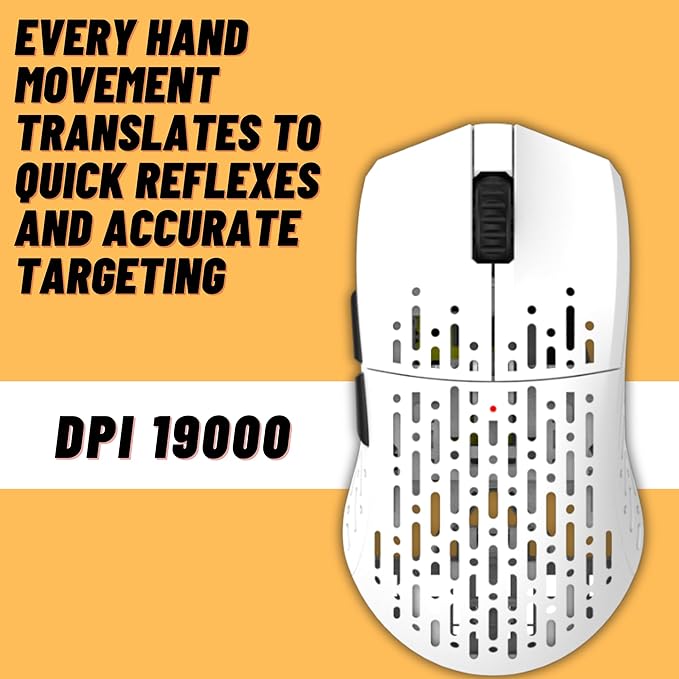 Sleeper, Wireless Gaming Mouse,19000 DPI, 53g Lightweight, 6 Programmable Buttons, Long Battery Life, PAW3370 Sensor, for Esports/FPS Gaming/Laptop/PC/Mac/Windows, White