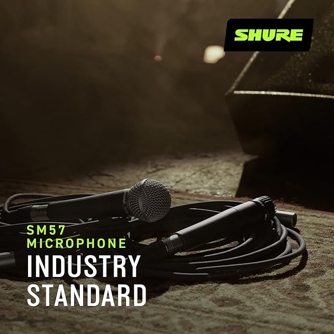 Shure SM57 Dynamic Microphone – Wired Cardioid XLR Instrument Handheld Mic for Guitar Amplifiers, Snare Drum, Percussion, Live Sound & Studio Recording, Black
