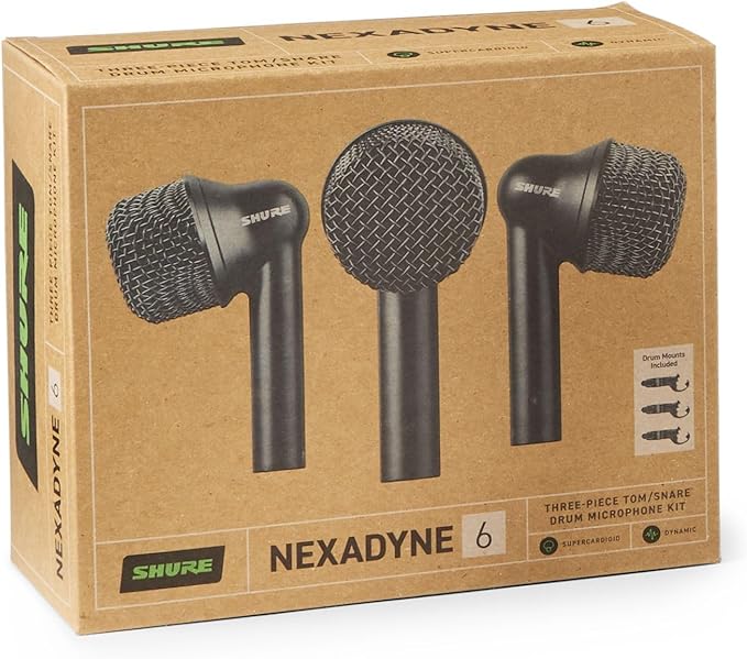 Shure Nexadyne 6 Tom/Snare Drum Microphone with Revonic Technology - Supercardioid Dynamic Mic for Pro Performance, Enhanced Isolation & Noise Reduction, Dual-Engine Transducers, Three Pack (NXN6-3PK)