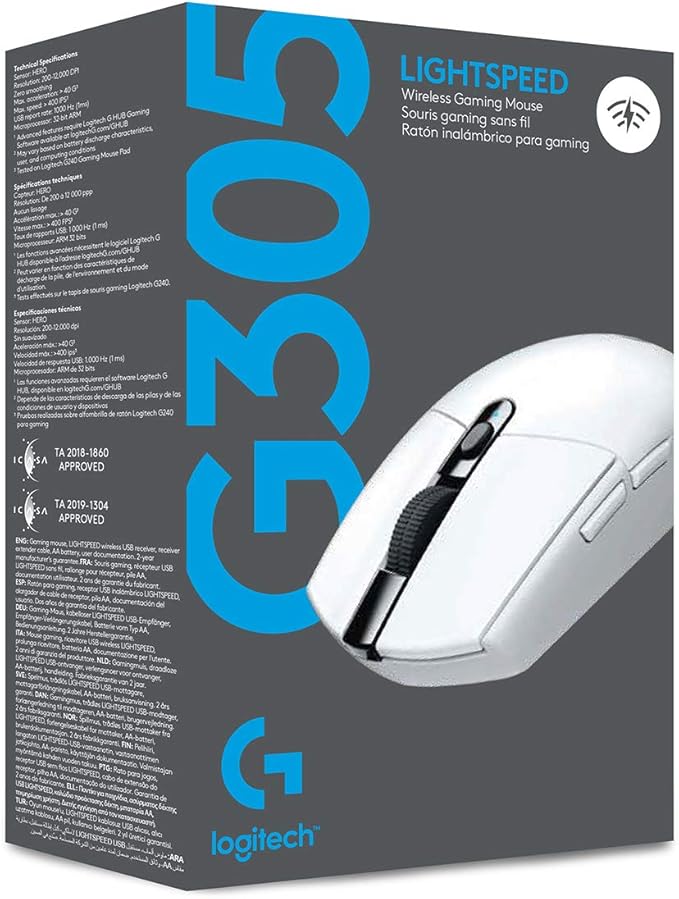 Logitech G305 Lightspeed Wireless Gaming Optical Mouse, White | Hero Sensor, 12,000 DPI, Lightweight, 6 Programmable Buttons, 250h Battery, Onboard Memory, PC/Mac | Signature Series Microfiber Cloth