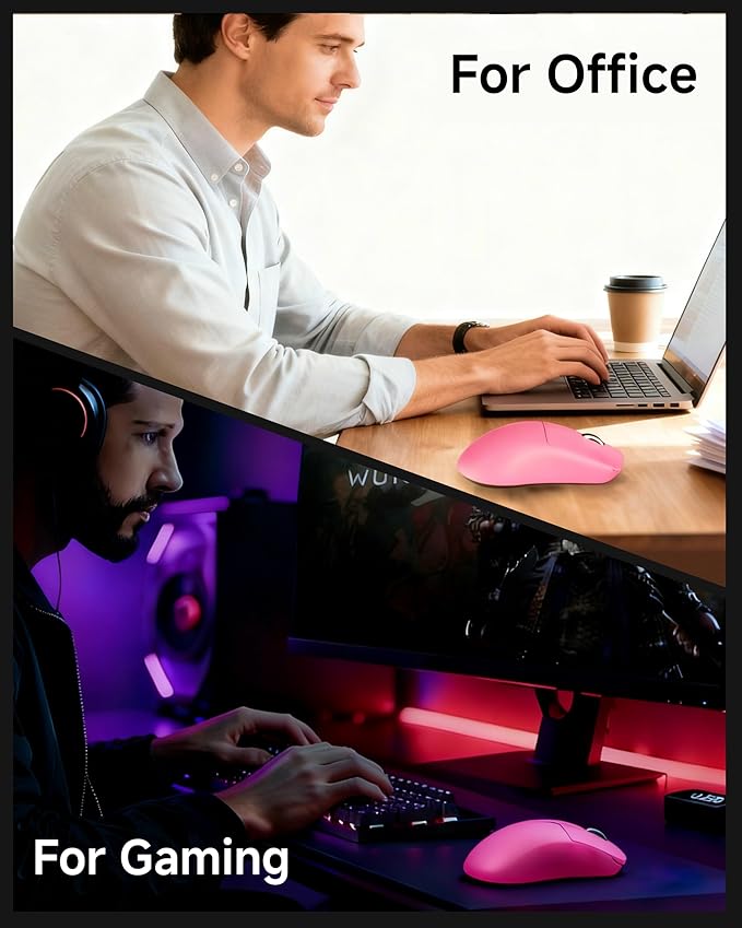 EWEAND X23 Pro Wireless Gaming Mouse, Tri-Mode 2.4G/USB-C/Bluetooth 5.4 Mouse, PAW3311 Sensor, 12000 DPI, 59g Lightweight, 1ms Response, Seamless Device Switching Computer Mouse for Laptop/PC/Mac-Pink