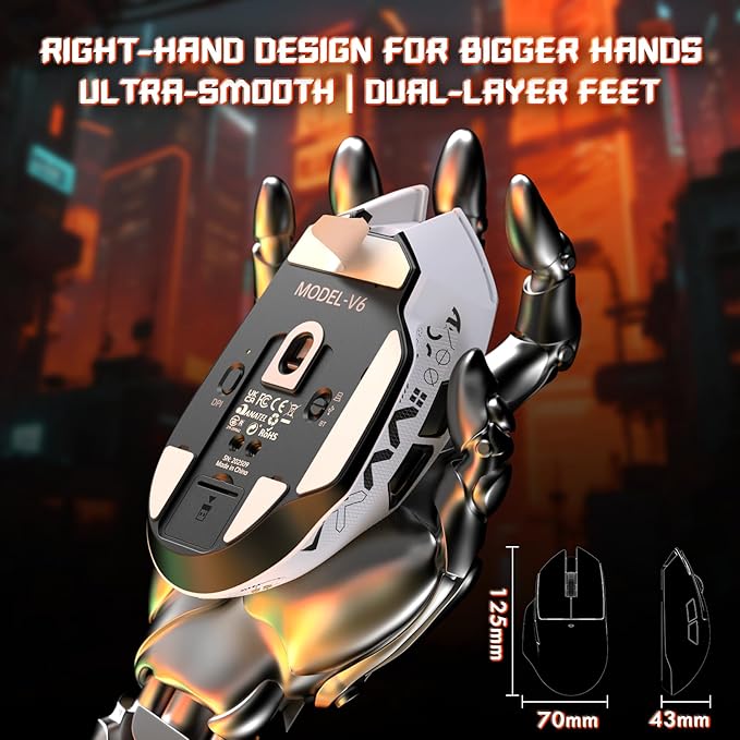 ATTACK SHARK V6 65g Wireless Gaming Mouse with RGB Magnetic Charging Dock,BT/2.4G Wireless/Wired Mouse with Tape 1K Polling,PixArt PAW3311 Sensor,25K DPI,Programmable Gamer Mice for PC/Win/Mac (White)
