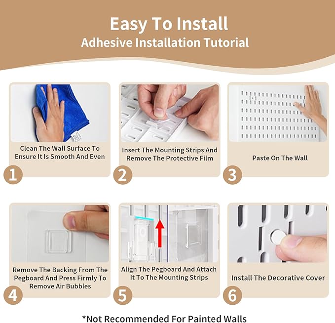LBW Pegboard Wall Organizer, 6-Pack 11.8" × 11.8" White ABS Peg Board Panels with 27 Accessories, Modular Plastic Pegboard Combination Kit for Home, Office, Garage, Tool Storage & Craft Room