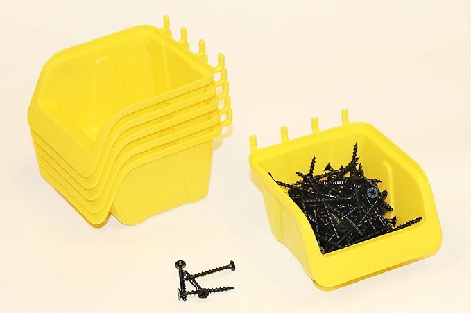 WallPeg Pegboard Organizer Bins – Durable Wall Organizer to Arrange Tools and Hardware for Peg Boards in Home, Garage, and Office (12 Count Medium Yellow Bins)