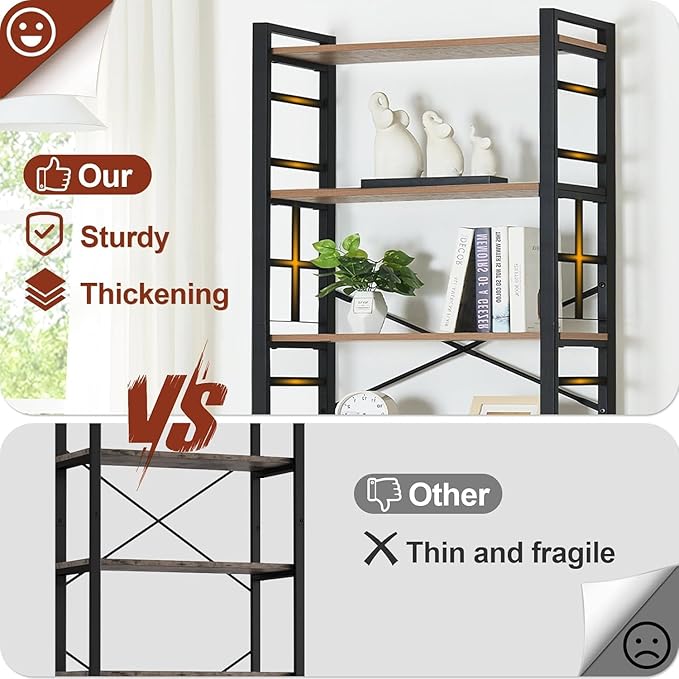 HOMBAZAAR 7 Tier Bookshelf,84 inch Tall Industrial Bookcase with Metal Frame and Open Shelves,Rustic Heavy Duty 7 Shelf Bookcase, Office Book Shelves for Living Room and Bedroom,Brown