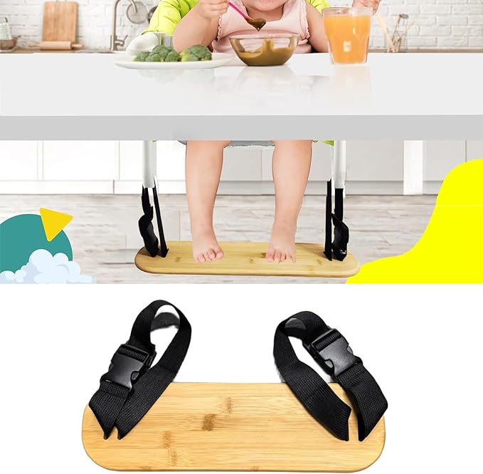 Footrest Compatible with Hook on Chair, Bamboo Footrest Compatible with Fast Table Chair, Adjustable Foot Rest for Clip On TableChair with Tray