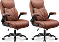 BESTFAIR Office Chair, Ergonomic Computer Desk Chairs with Lumbar Support for Lower Back Pain Relief, Executive Leather Home Chair Comfy with Padded Flip-up Armrests, Brown, 2-Pack
