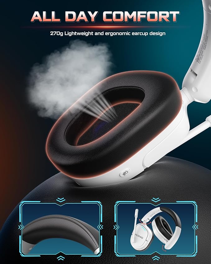 NUBWO Wireless Gaming Headset for PS5/PS4, PC, Laptop, Mac, 20ms Low-Latency, 80Hr, Zero Interference, PS5 Headset with 2.4GHz USB/Type-C, 7.1 Surround Sound, Bluetooth Gaming Headphones with Mic