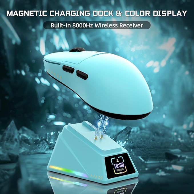 Yindiao AJAZZ AJ159 APEX Wireless Gaming Mouse with Magnetic Charging Base, 56g Lightweight BT/2.4G/USB-C Wired Mouse, PAW3950APEX 42K DPI Optical Sensor, Programmable Buttons for PC/Mac/Win(Blue)