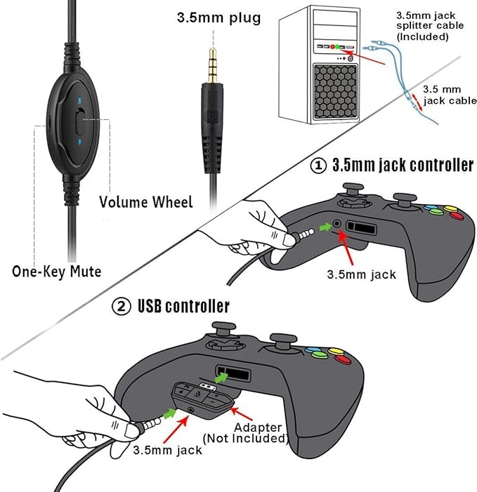 Gaming Headset for Nintendo Switch, Xbox One, PS4, PS5, Bass Surround and Noise Cancelling with Flexible Mic, 3.5mm Wired Adjustable Over-Ear Headphones for Laptop PC iPad Smartphones (Blue-Black)