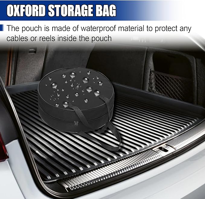 16 Inch Round Cable Organizer Bag, 600D Oxford Cloth Waterproof Jumper Cable Storage Bag, Universal EV Charging Cord Management Accessories for RV Sewer Pipe, Electrical Cords