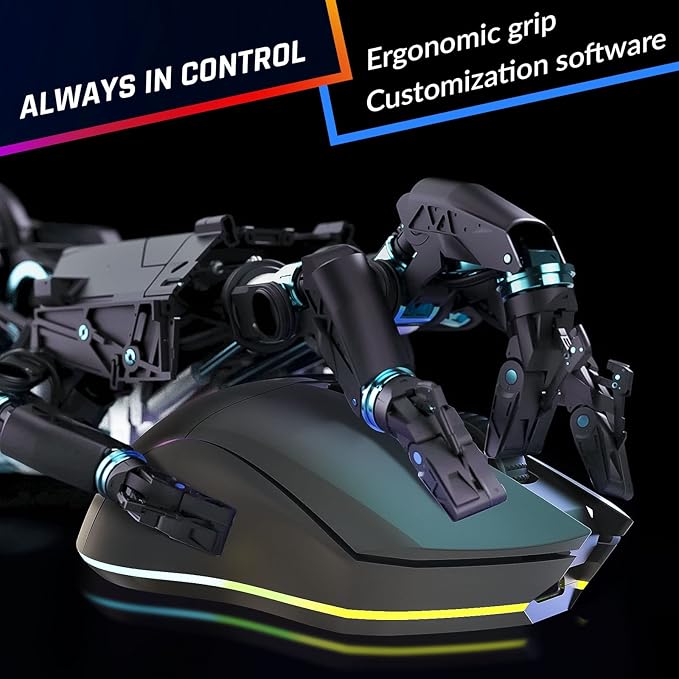 KLIM Blaze Pro Rechargeable Wireless Gaming Mouse with Charging Dock RGB - New Version - High-Precision Sensor and Long-Lasting Battery - Up to 6000 DPI - Great PC Gaming Mouse Wireless