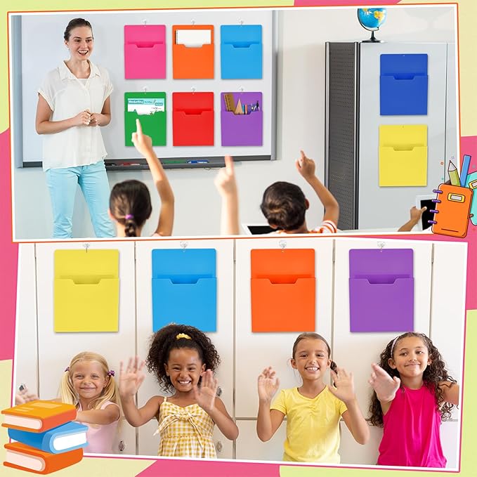 gisgfim 8 Pcs Magnetic Wall File Organizer Magnetic File Paper Holder Hanging Refrigerator Magazine Mail Holder for Planners Letters Documents Whiteboard Classroom Office Home (Colorful,10 x 13 Inch)