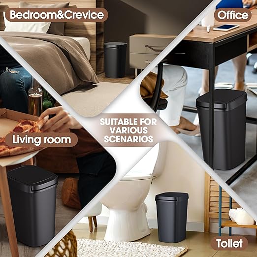 CEROELDA Small Bathroom Trash Can, 2.6 Gallon Slim Mini Garbage Can Small Trash Bin Plastic Waste Basket for Dorm Room, Bedroom, Office, Toilet (1 Pack-Black)