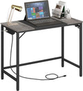HOOBRO Computer Desk, Home Office Desk with Power Outlet, Modern Study Writing Desk with 3 Hooks for Study Room, Home Office, Sturdy and Stable, Easy to Assemble, Charcoal Gray and Black BC40UDN01