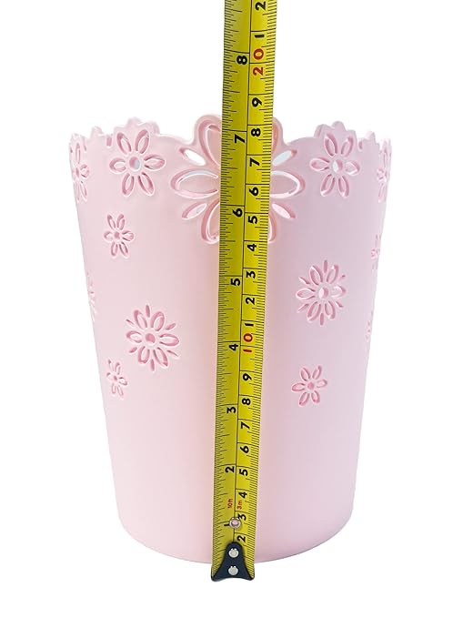 Wastebasket, Hollow Flower Shape Plastic Lidless Wastepaper Baskets Trash Can (Pink, Mini)