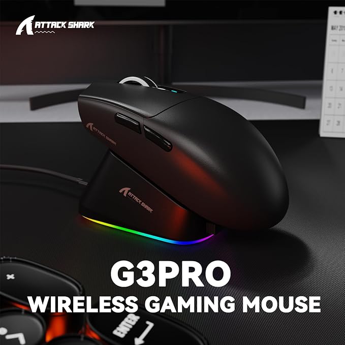 MAMBASNAKE ATTACK SHARK G3PRO Wireless Gaming Mouse,Tri-Mode,Bluetooth/2.4G/USB,59g Ultra Lightweight,25K DPI,100M Clicks Switches,RGB Magnetic Charging Dock,PAW3311 Sensor,BK52820 Chip-Black