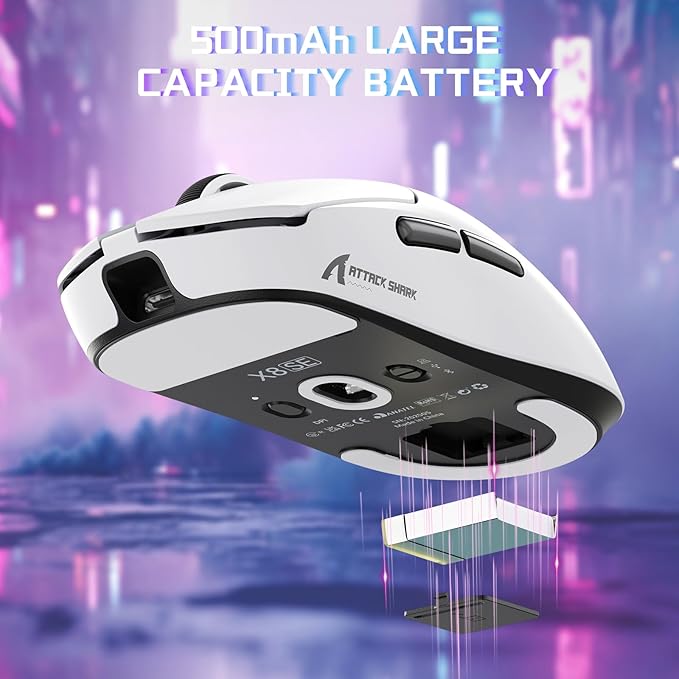 ATTACK SHARK X8SE Wireless Gaming Mouse,Adjustable 25K DPI PAW3311 Optical Sensor,Ergonomic 59g Lightweight,Triple Modes 2.4G/BT/USB-C Wired,500mAH Battery,5 Programmable Buttons for PC/Mac-White