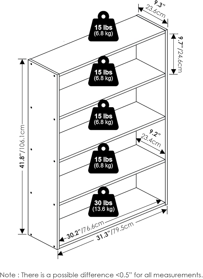 Furinno PASIR Book Shelf, 4-Tier Bookshelf with Open Storage Shelf, Standing Bookcase, 9.3 x 31.3 x 41.8, Easy Assembly, for Home Office, Bedroom, Living Room, White