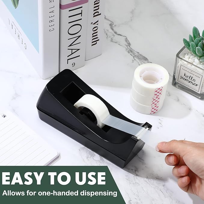 Yahenda 18 Pack Black Desktop Tape Dispenser Non Skid Base with 0.7 x 985 Inches Invisible Tape Refills Bulk Weighted Roll Dispenser for Office Home School