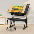 Drafting Table with Height Adjustable Wood Top, Drawing Table with Storage Drawers, Extendable Design, Art Desk Ideal for Drawing, Painting, Writing, Home Office, Natural