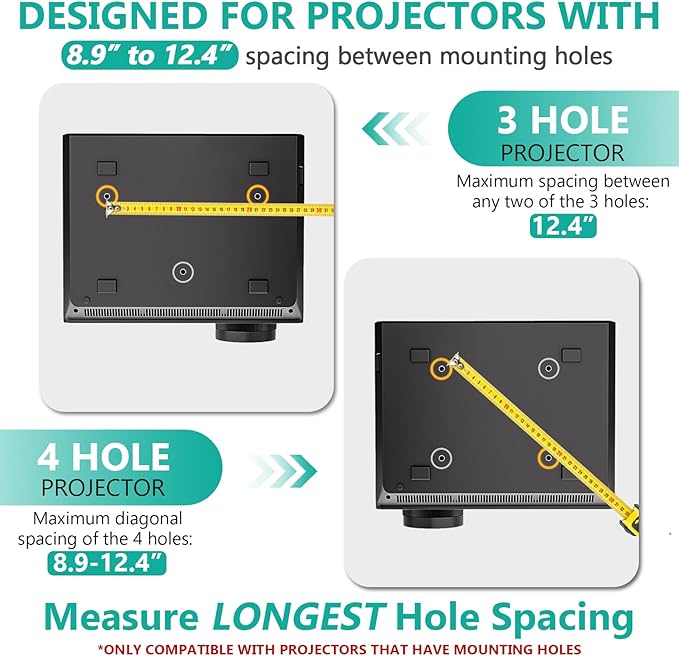 WALI Projector Mount Ceiling/Wall - Universal 3-in-1 Bracket with Extension Pole, Height Adjustable Holder for LCD/DLP Projectors, Supports up to 44lbs (PM-003-W), White