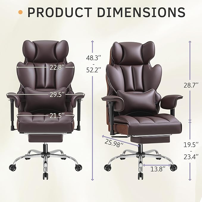 Furmax Big and Tall Office Chair, High Back Gaming Chair with Footrest for Heavy People, 400LBS Ergonomic Comfy Office Chair with Adjustable Armrests for Home Office (Brown)
