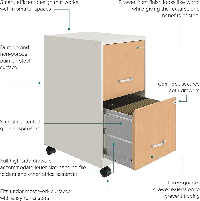 Hirsh Industries Space Solutions Home Office Metal Desk and Storage Set - White/Maple