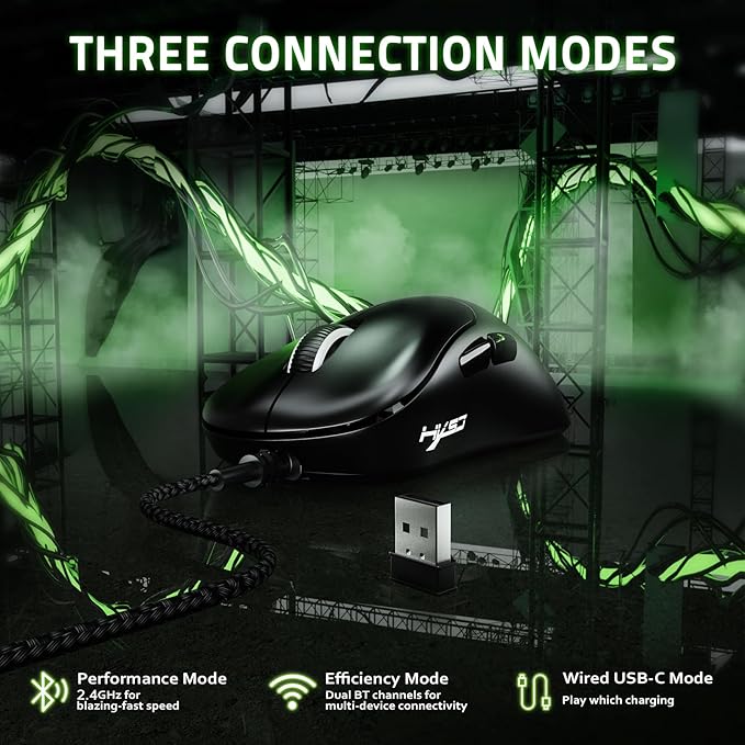 ZIYOU LANG × HXSJ T700 Wireless Gaming Mouse,Adjustable 10K DPI 1K Optical Sensor,2.4G/BT/USB-C Rechargeable 6 Programmed Buttons,56g Lightweight Right-Handed Ergonomic Computer Mice for PC/Mac-Black