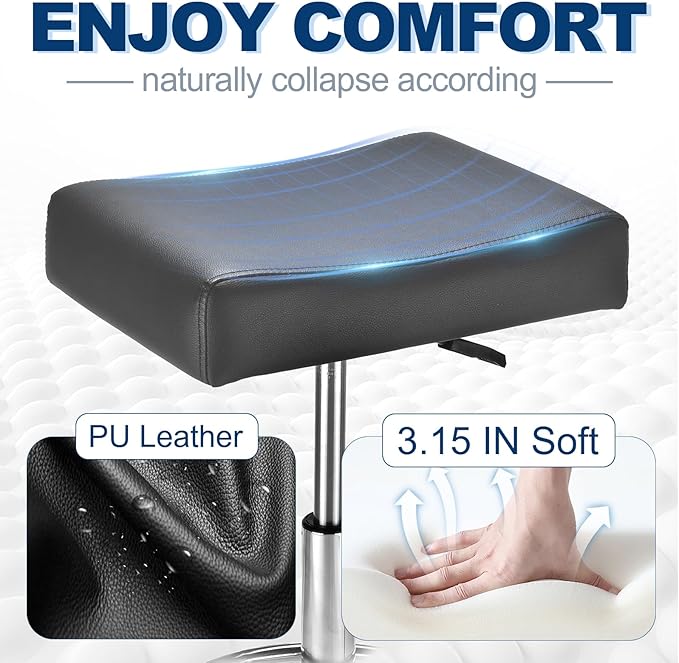 Square Salon Rolling Stool - 300lbs Weight Capacity，Adjustable Swivel Stool with Wheel，Pu Leahter Comfortable Cutting Stools for Salon Tattoo Stylist Massage Perfect for Work SPA (Grey)