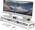 Fenge Dual Monitor Riser with Drwrs, Monitor Stand for Desk, 42.5 Inch Large Computer Monitor Stand for 2 27 Inches Monitors, 2 Tier Wooden Desk Shelf