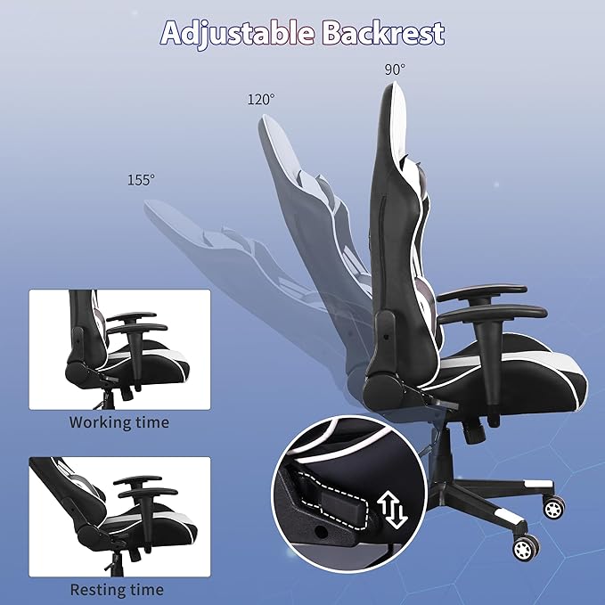 Gaming Chair,Video Game Chair with Massage Lumbar Support, Ergonomic Computer Chair Height Adjustable with Swivel Seat and Headrest