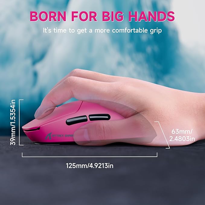 ATTACK SHARK X8Plus 55g Superlight Wireless Gaming Mouse with 40K DPI,PAW 3395PRO Sensor, Broadcom BK52820 Chip,HUANO Switch,Web Driver,Tri-Mode Fit Large Hand Mice with RGB Cable -Berry Red