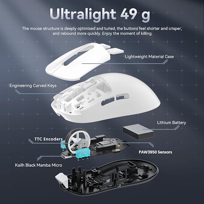 MAMBASNAKE Attack SHAKR X3MAX Wireless Gaming Mouse,PixArt PAW3950 42000 DPI,49g Ultralight Tri-Mode(BT5.4/2.4GHz/Wired), 1K Polling Rate Programmable Computer Mice for PC/MAC/Win - White