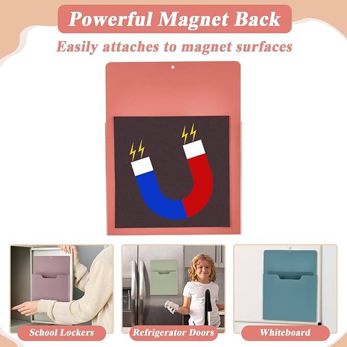 gisgfim 8 Pcs Magnetic Wall File Organizer Magnetic File Paper Holder Hanging Refrigerator Magazine Mail Holder for Planners Letters Documents Whiteboard Classroom Office Home (Retro,10 x 13 Inch)