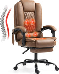 6-Point Heated Massage Office Chair with Footrest, Ergonomic Home Desk Chair with Lumbar Support, Executive High Back PU Leather Computer Chair with Armrest & Reclining, Brown