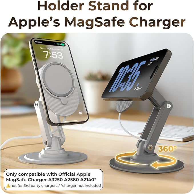 COOPER 360 MagBase, Stand for Apple MagSafe Charger (Not Included) MagSafe Charger Stand for iPhone 17 Pro Max, iPhone 16, 15,14,13,12, AirPods Charging, Standby Mode, 360° Rotation (Space Grey)