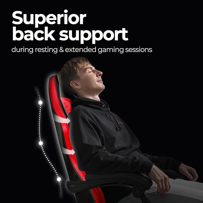NEO CHAIR Video Gaming Chair with Footrest High Back Ergonomic Comfortable Office Computer Desk with Lumbar Support Height Adjustable with PU Leather Recliner for Adults Women Men (Red)