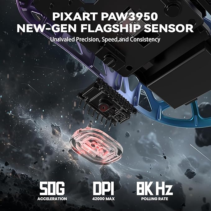ZIYOU LANG x Attack Shark R2 Wireless Gaming Mouse, Lightweight Magnesium Alloy, PAW3950 42000 DPI Optical Sensor, 8KHz Polling Rate, BT/2.4G/Wired Programmable Mice with Grips Sticker (Purple Blue)