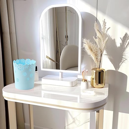 Mini Wastebasket Blue Trash Can 1.8 Gallons Garbage can for Bedroom Wastebasket Hollow Flower Shape Plastic Lidless Wastepaper Baskets Trash Can Bedroom Small Trash can (Blue, M)