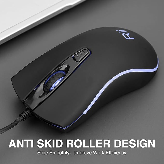 Rii Wired Mouse, Computer Mouse with Blue Backlit,Comfortable Grip Ergonomic Optical,USB Wired Mice Support Windows PC, Laptop,Desktop,Notebook,Chromebook (2PACK)