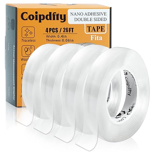 Double Sided Tape for Walls - Removable Poster Tape Mount - Heavy Duty Sticky Tape for Wall Hanging Pictures - Traceless, Washable Adhesive Tape (4 Rolls, 0.4" x 26ft)